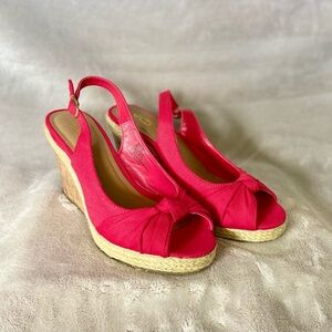 Seychelles Red Velvet Canvas Cork Wedge Sandals